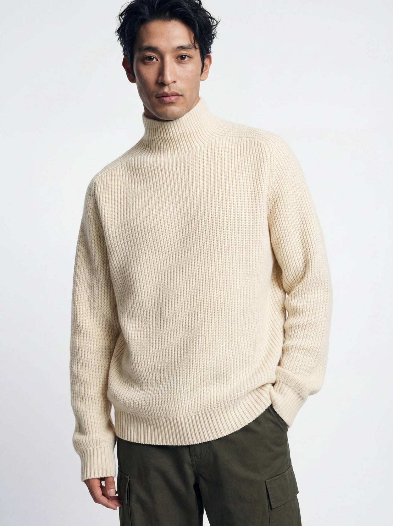 The Soft-Knit High Neck Raw White Male Image