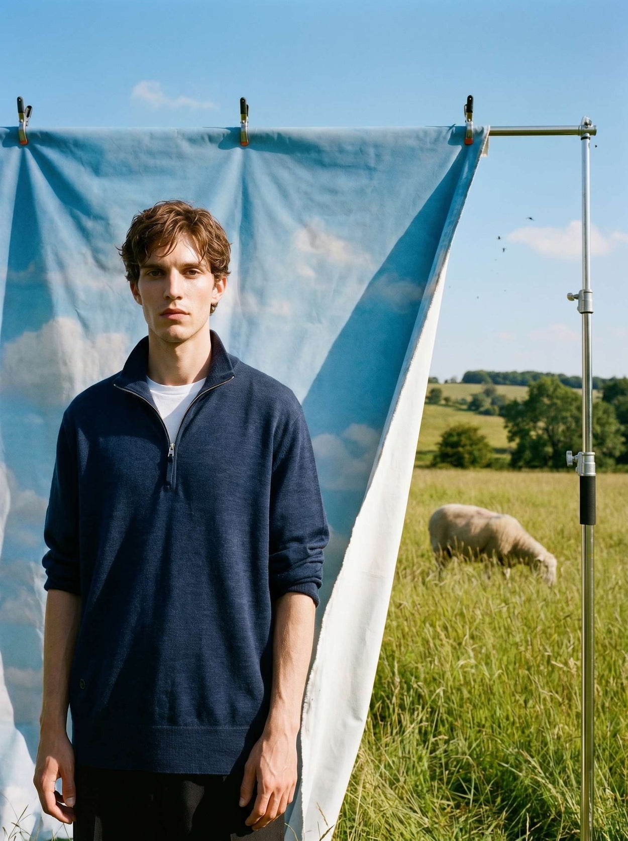 The Knitted Quarter Zip Jumper Pacific Blue Male Image