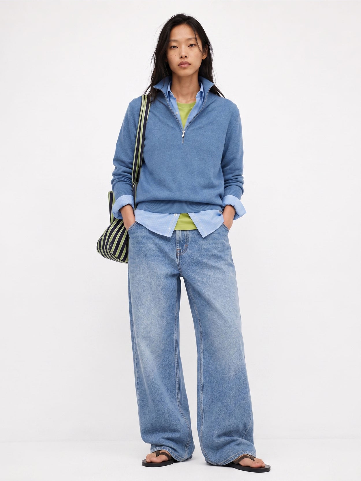 The Knitted Quarter Zip Jumper Baltic Blue Female Image