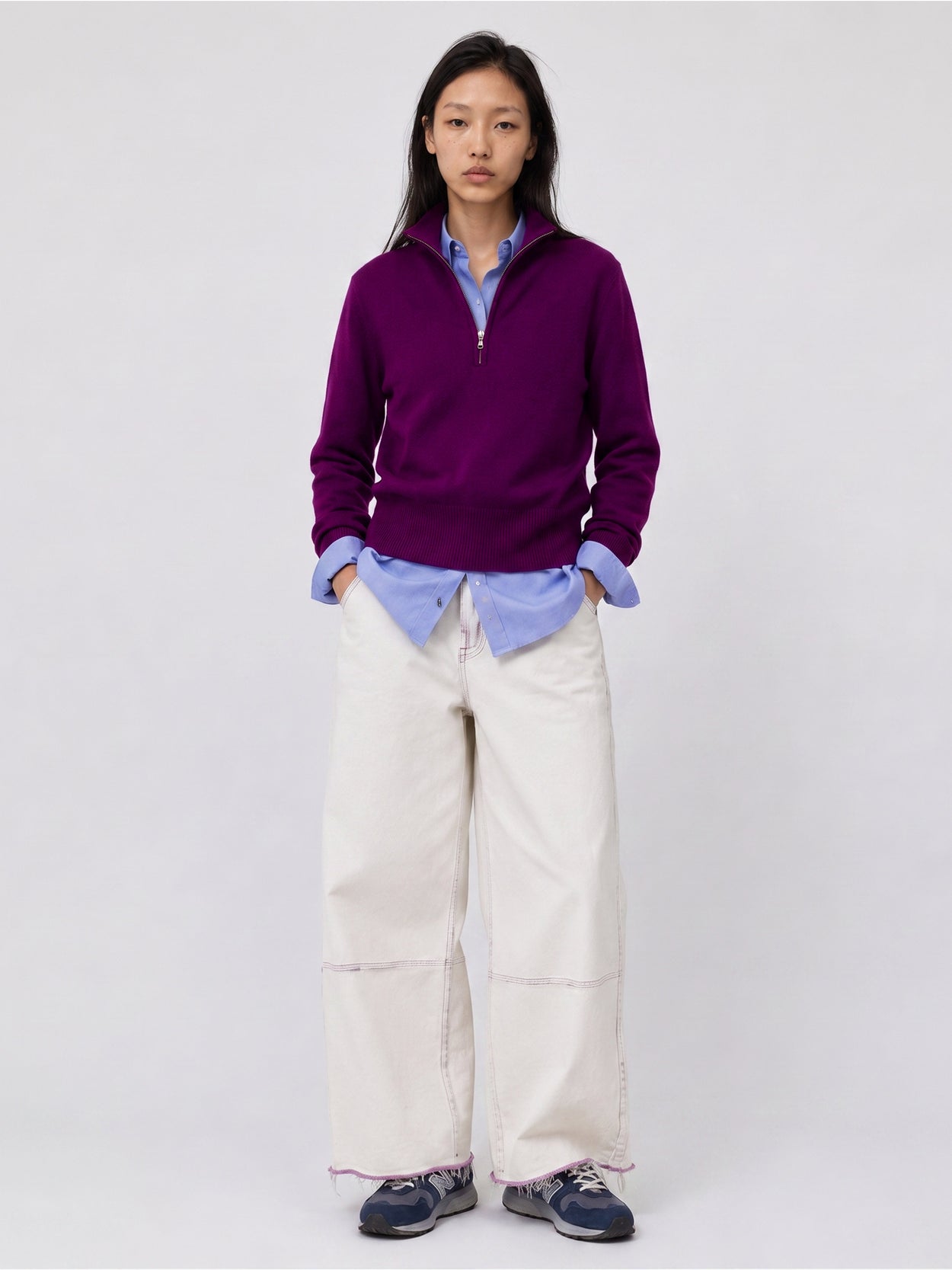 The Knitted Quarter Zip Jumper Royal Purple Female Image