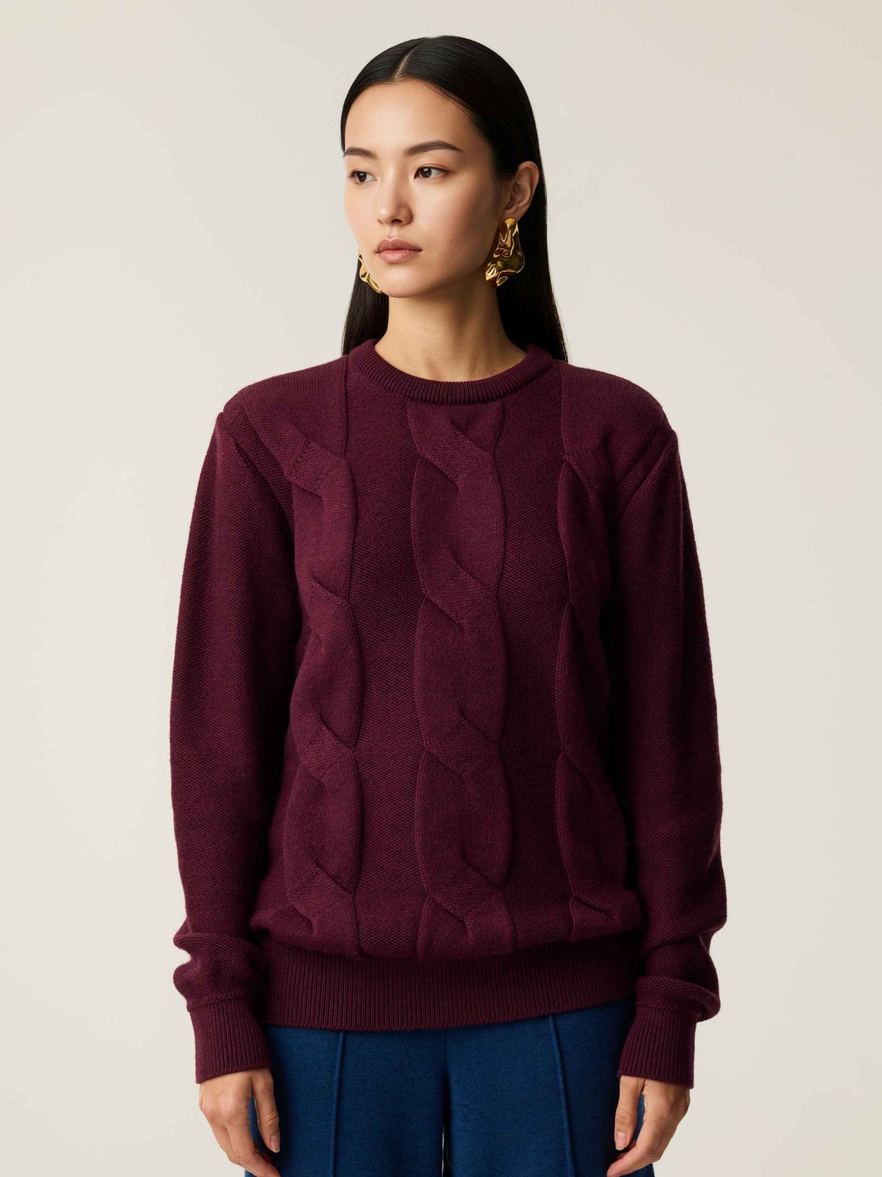 The Cable Knit Jumper Konini Burgundy Female Image