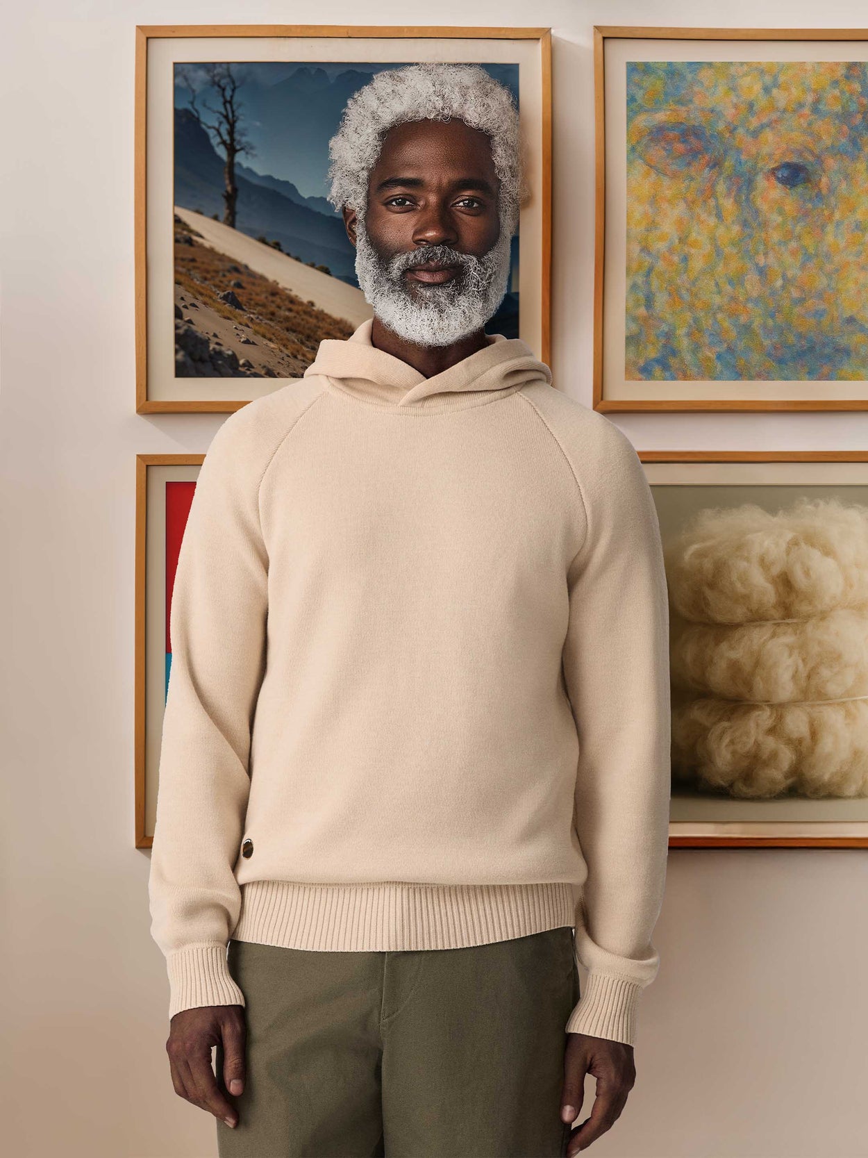 The Knitted Hoodie Almond White Male Image