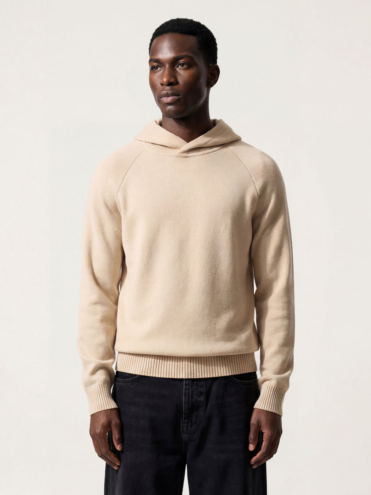 The Knitted Hoodie Almond White Male Image