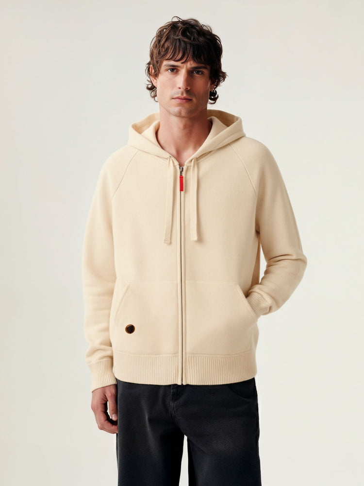 The Knitted Zip Hoodie Almond White Image