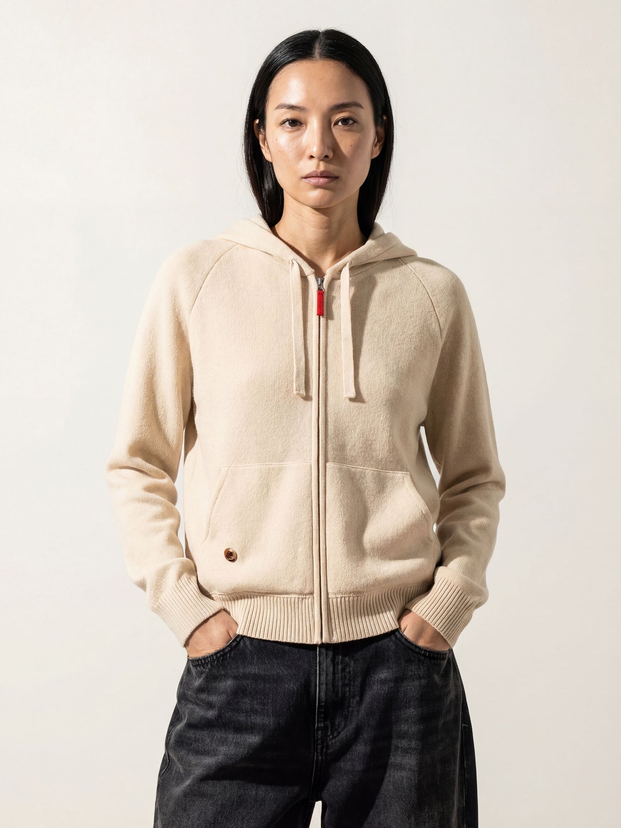 The Knitted Zip Hoodie Almond White Female Image