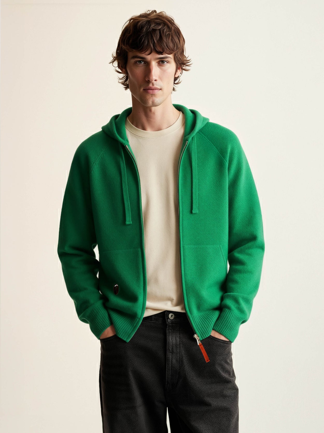 The Knitted Zip Hoodie Bottle Green Male Image