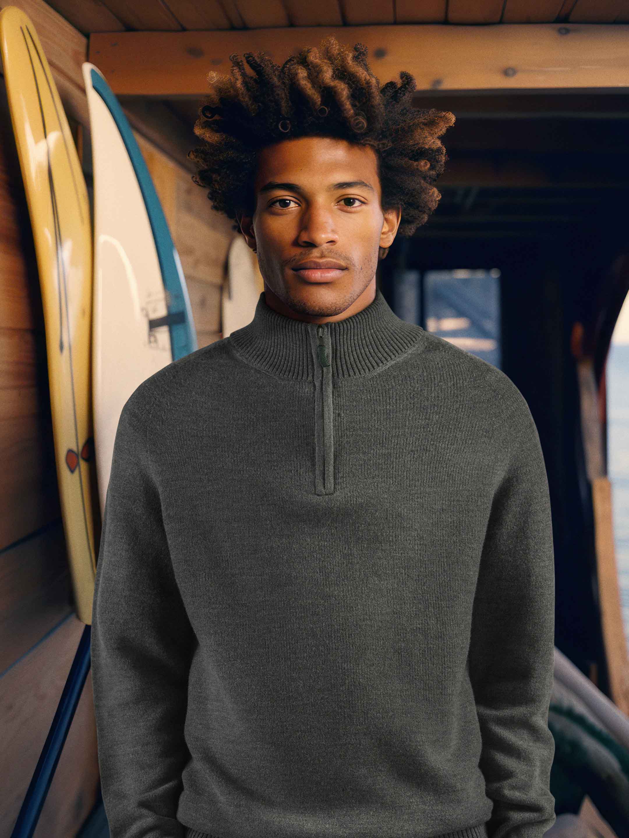 Slate Grey Knitted Half Zip Jumper Men s Women s Sheep Inc Slate grey knitted half zip jumper men s women s sheep inc