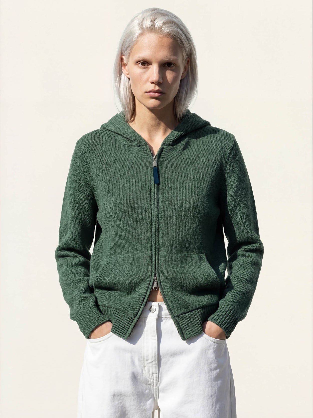 The Chunky Knit Zip Hoodie Emerald Green Female Image