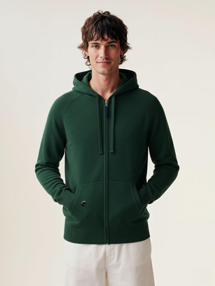The Knitted Zip Hoodie Emerald Green Image