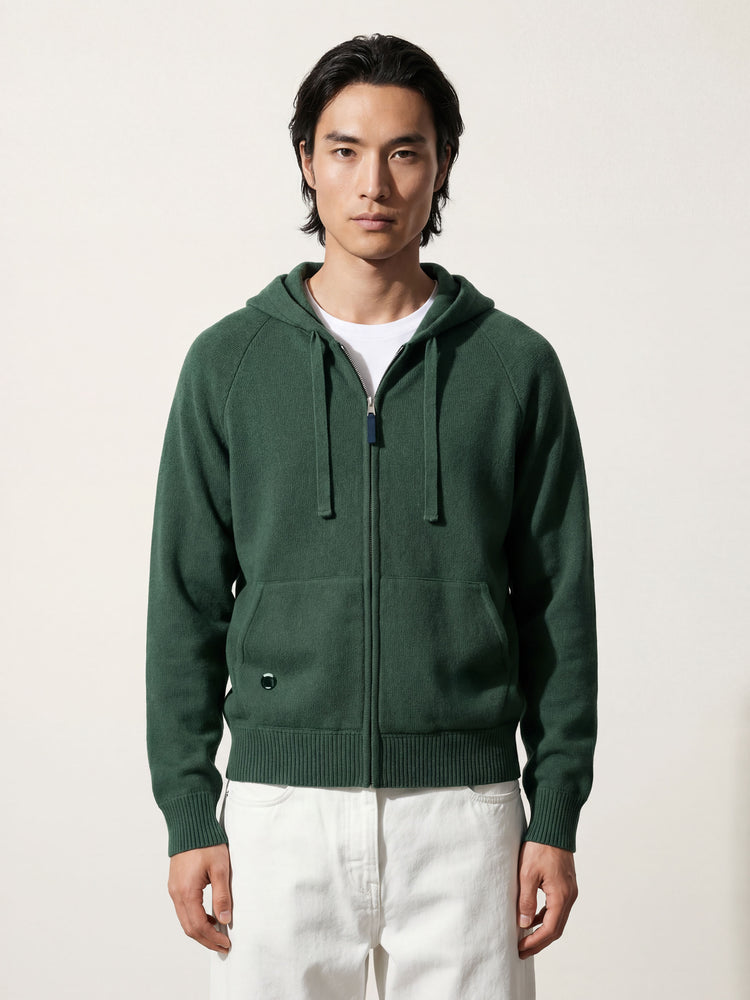 The Knitted Zip Hoodie Emerald Green Image