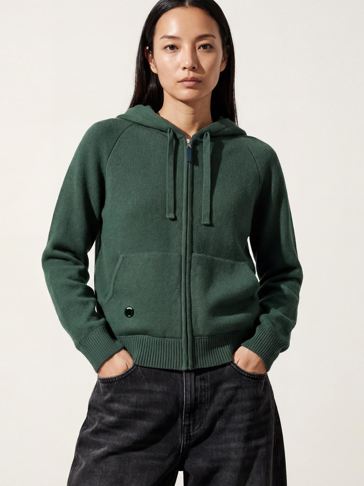 The Knitted Zip Hoodie Emerald Green Female Image