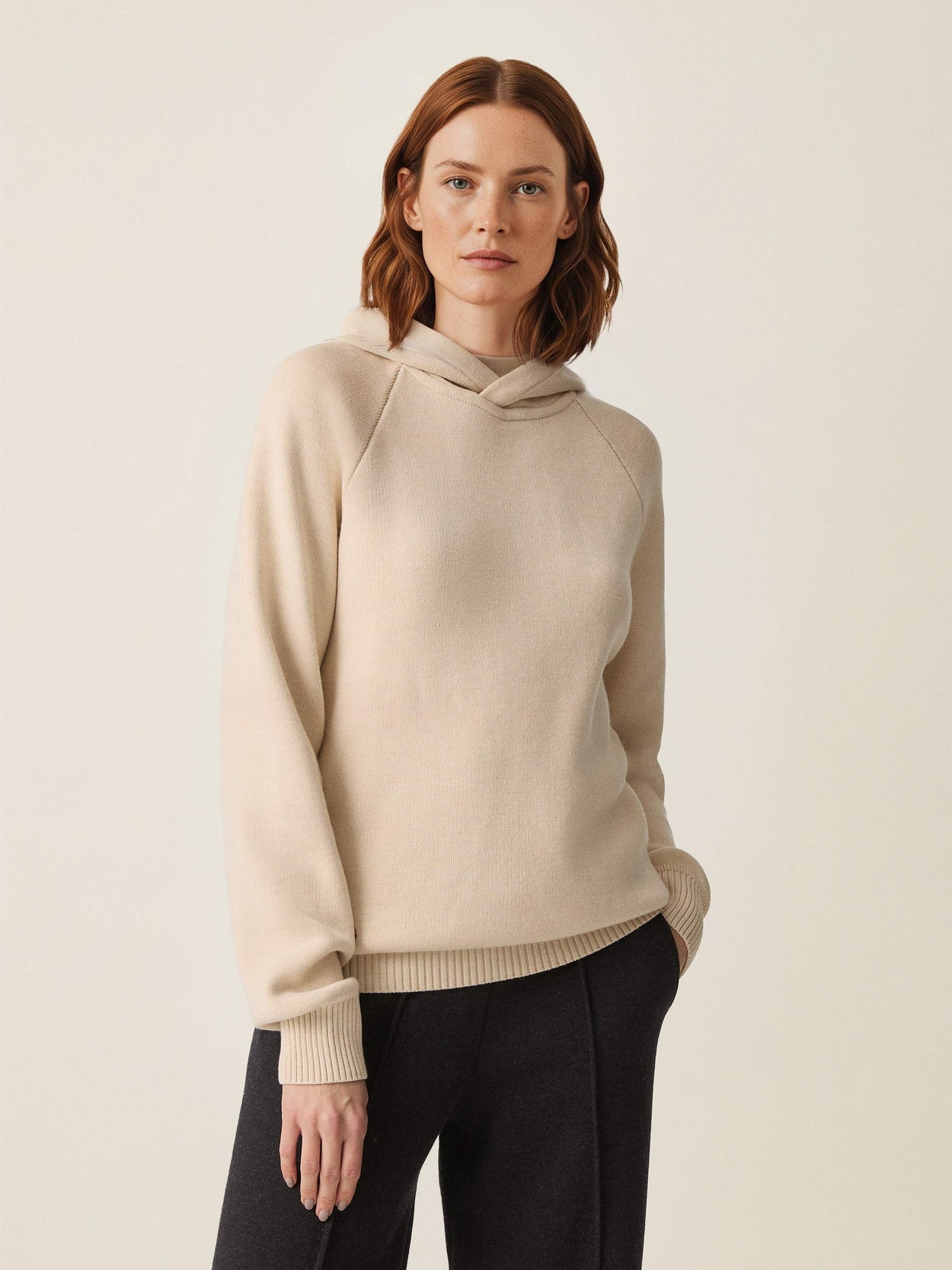 The Knitted Hoodie Almond White Female Image