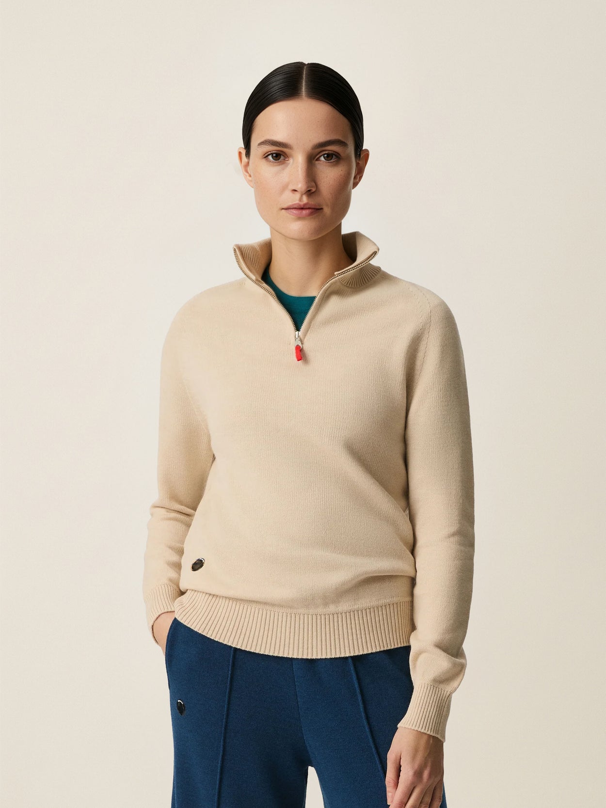 The Half Zip Almond White Female Image