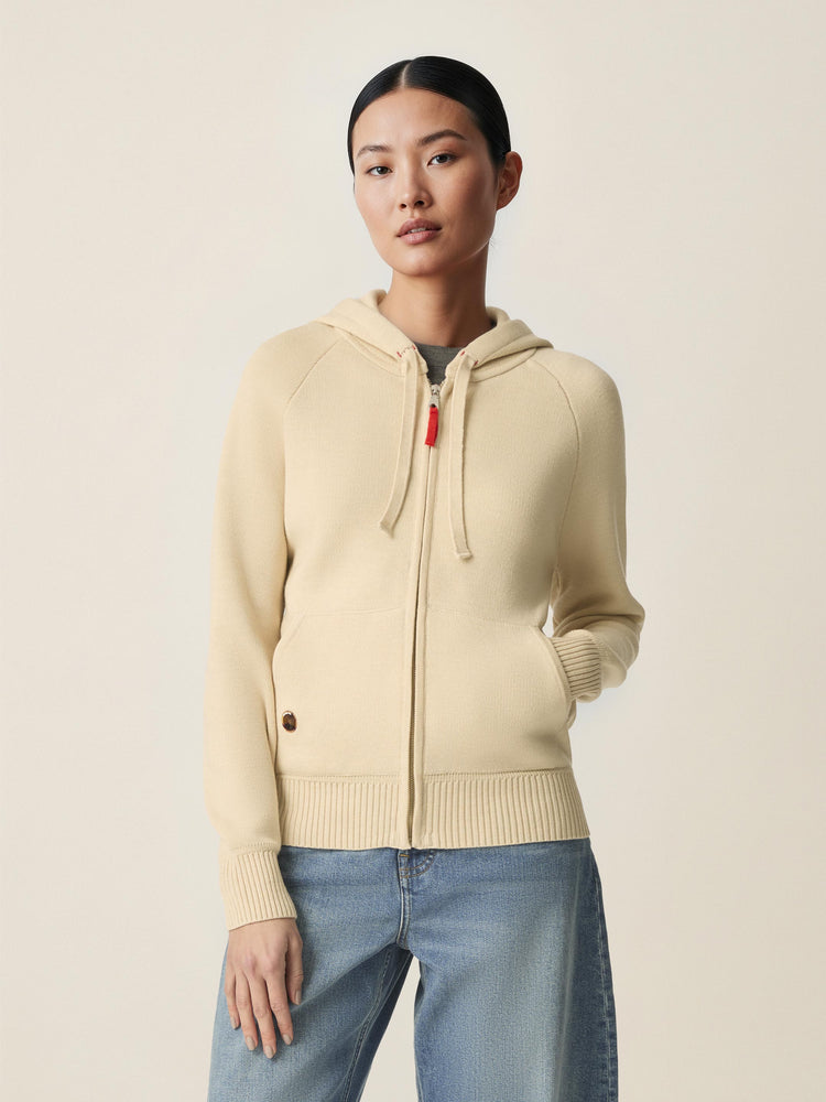 The Knitted Zip Hoodie Almond White Image