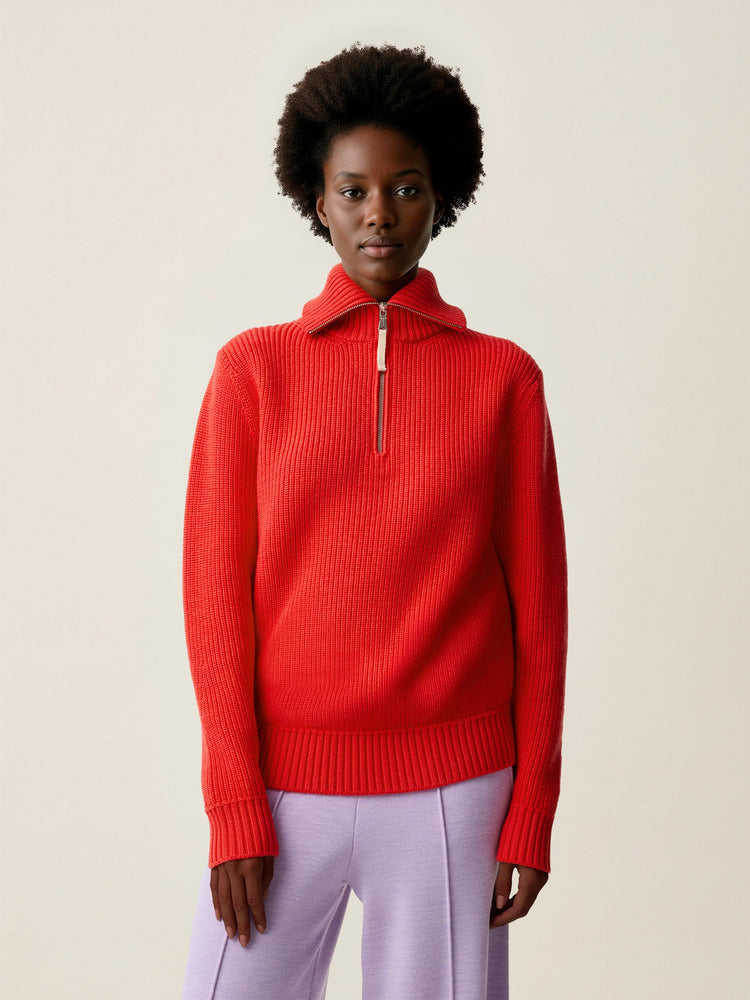 The Ridge Knit Half Zip Poppy Red Image