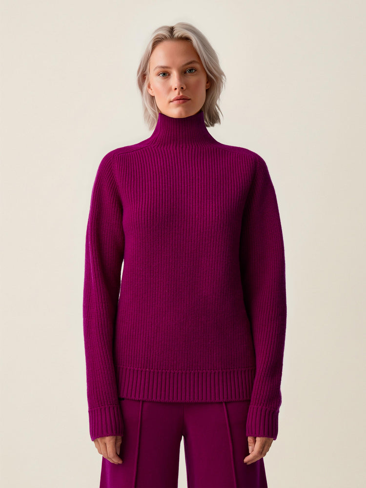 Women's Merino High Neck Jumper - Knitted Merino Wool