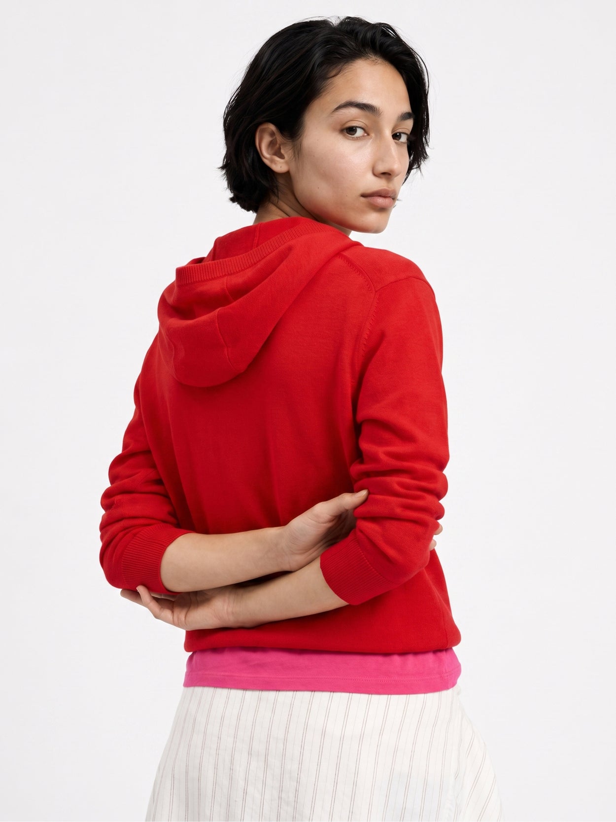 The Fine Knit Hoodie Poppy Red Female Image