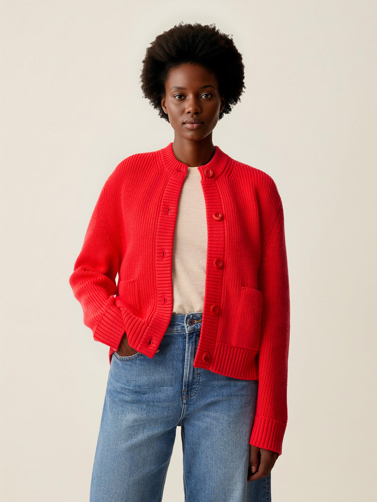 The Soft-Rib Cardigan Poppy Red Image