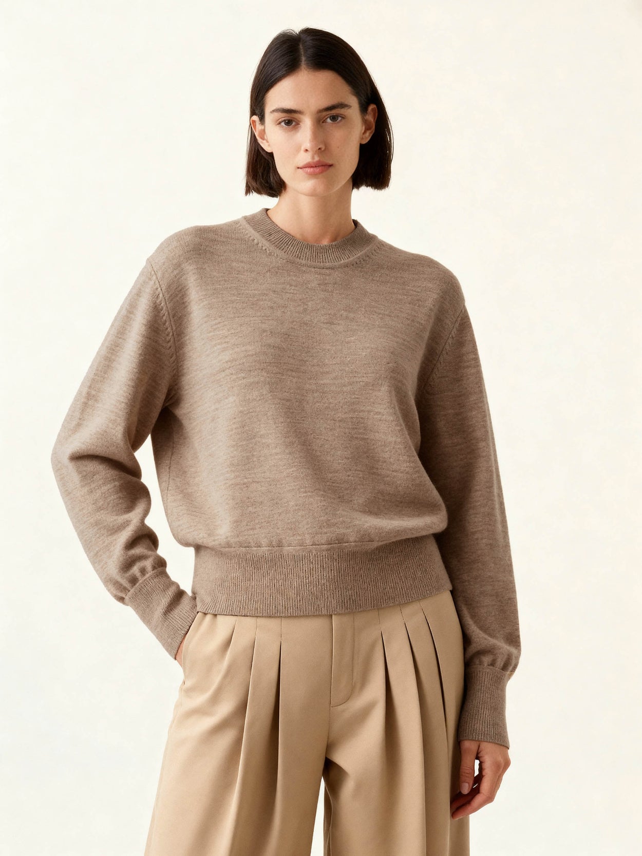 The Women's Fine Knit Crewneck Fawn Brown Female Image