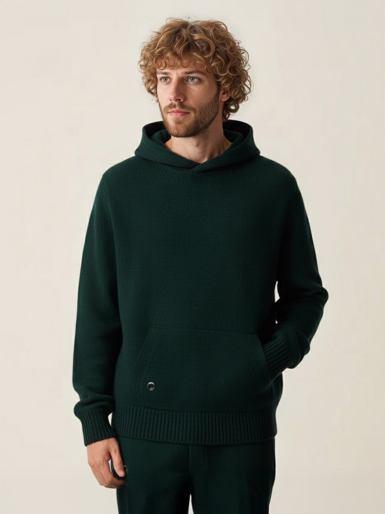 The Chunky Knit Hoodie Forest Green Male Image