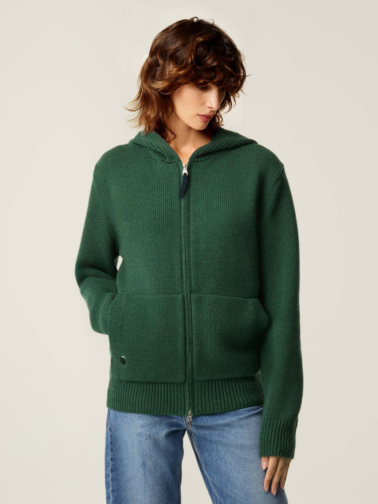 The Chunky Knit Zip Hoodie Emerald Green Image