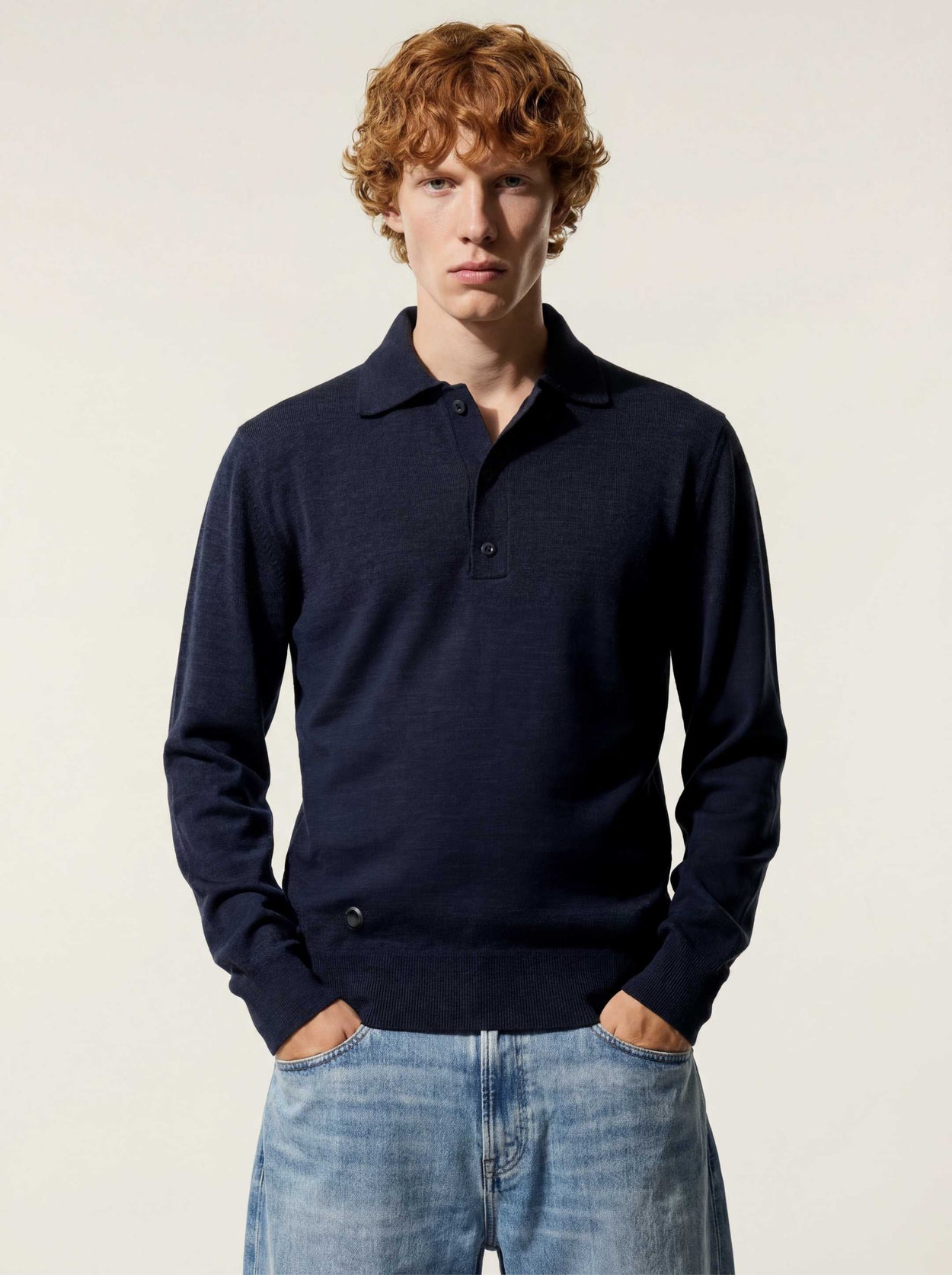 The Everyday Long Sleeve Polo Shirt Pacific Blue Male Image