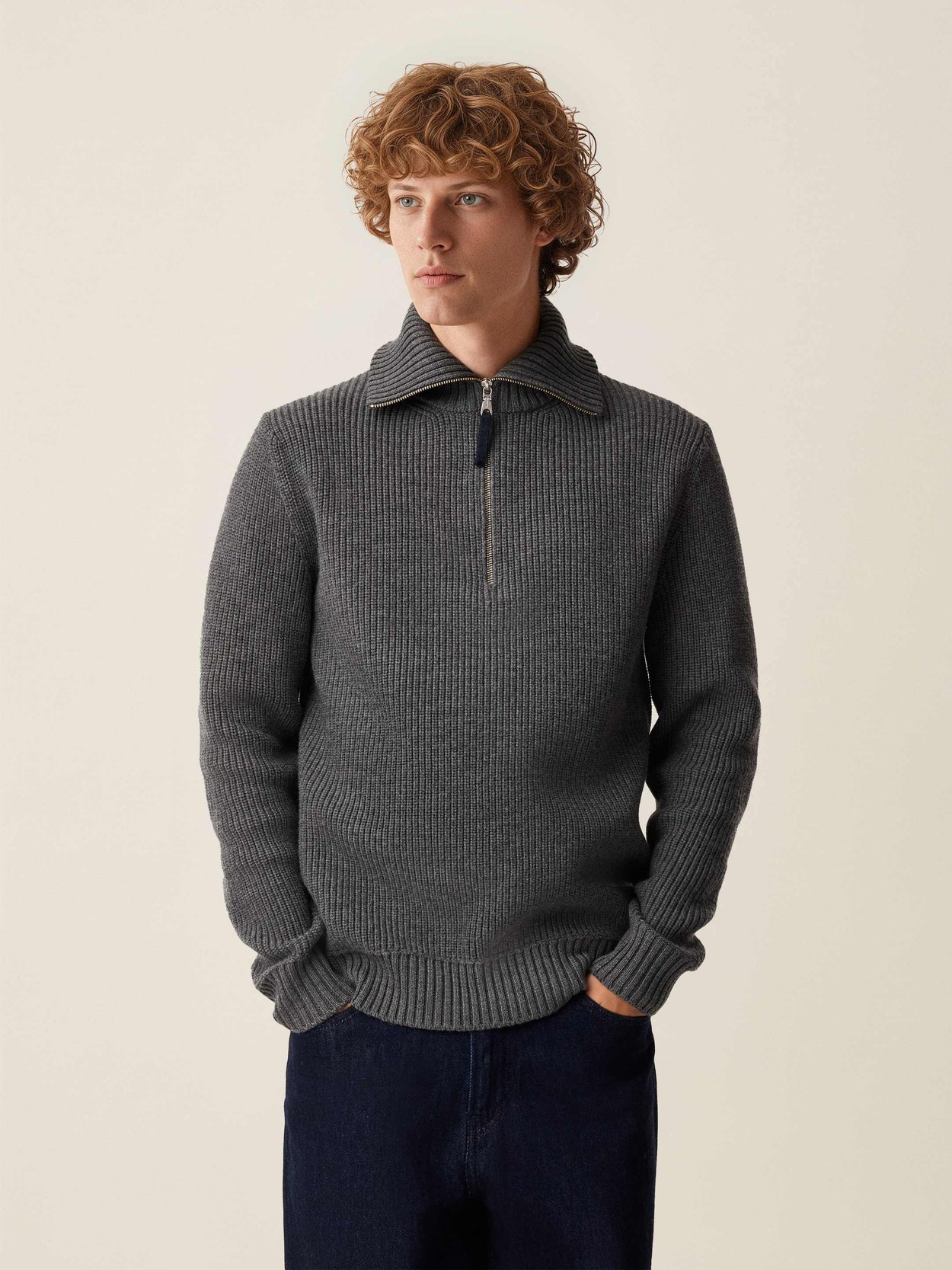 The Ridge Knit Half Zip Slate Grey Male Image