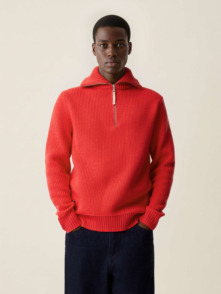 The Ridge Knit Half Zip Poppy Red Image