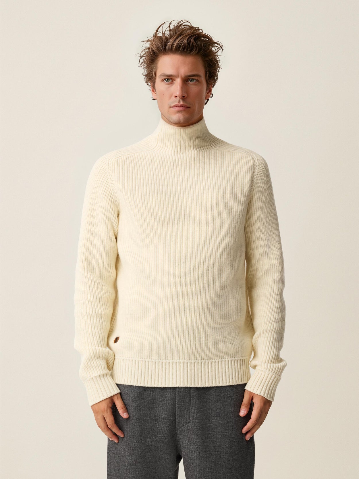 The Soft-Knit High Neck Raw White Male Image
