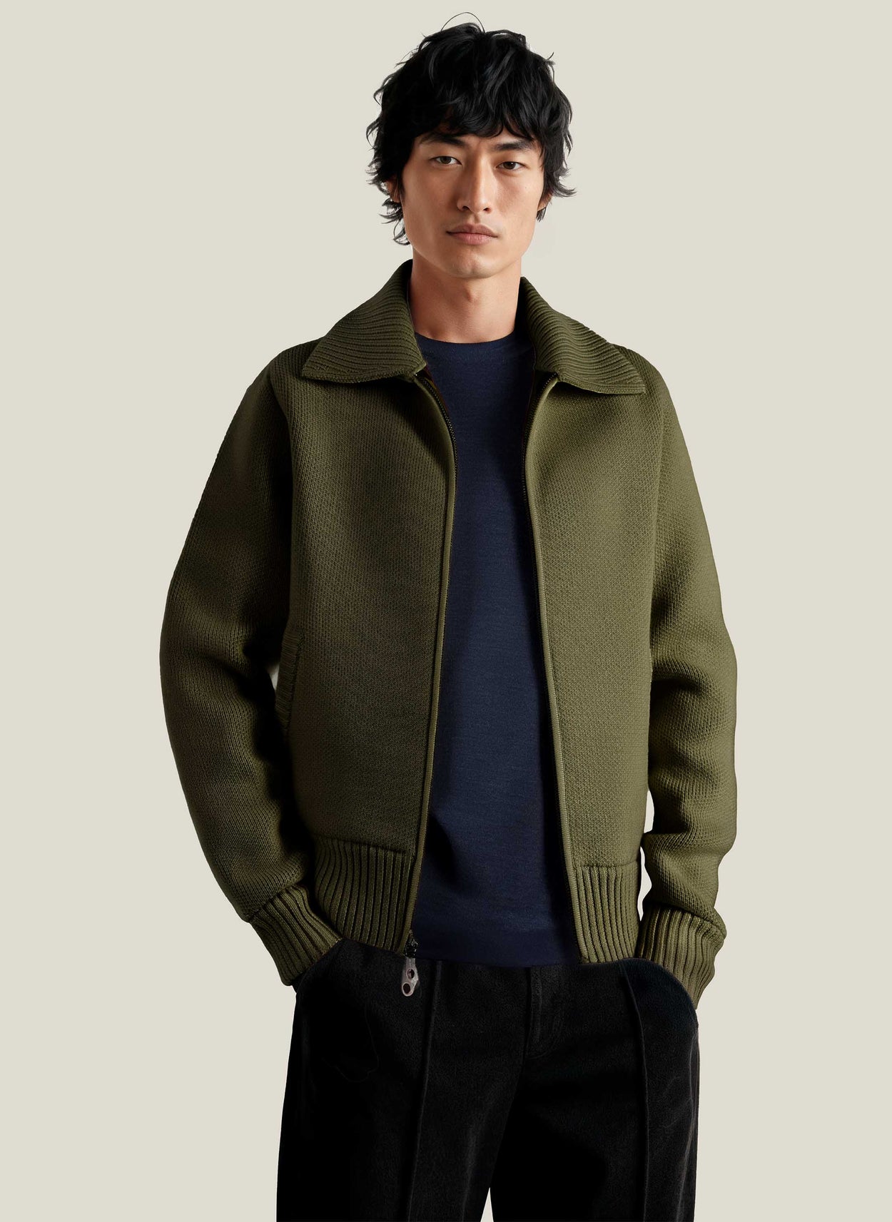 The Knitted Bomber Moss Green Male Image