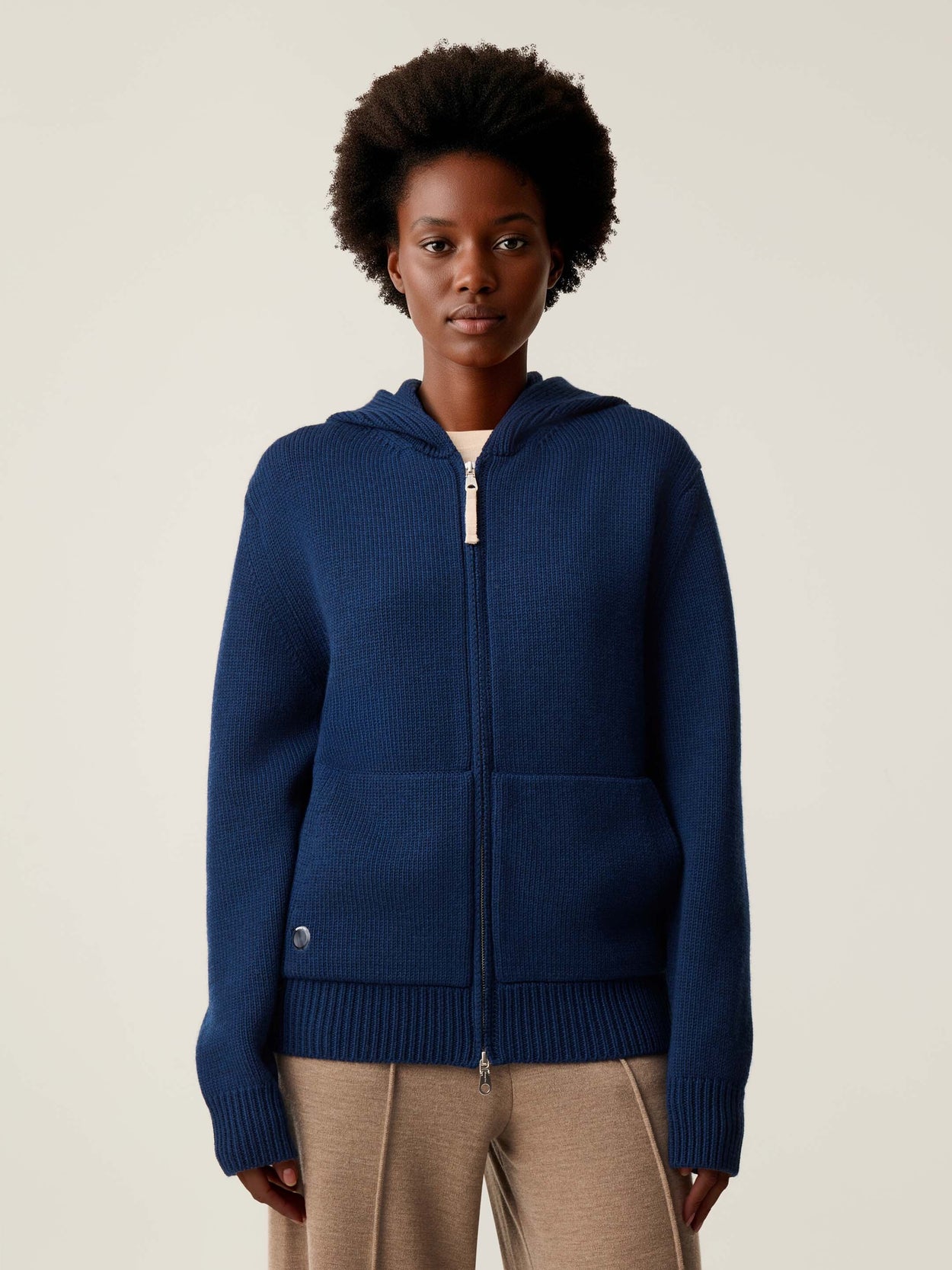 The Chunky Knit Zip Hoodie Atlantic Blue Female Image