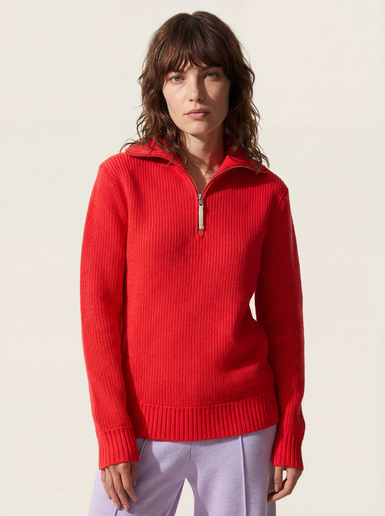 The Ridge Knit Half Zip Poppy Red Image
