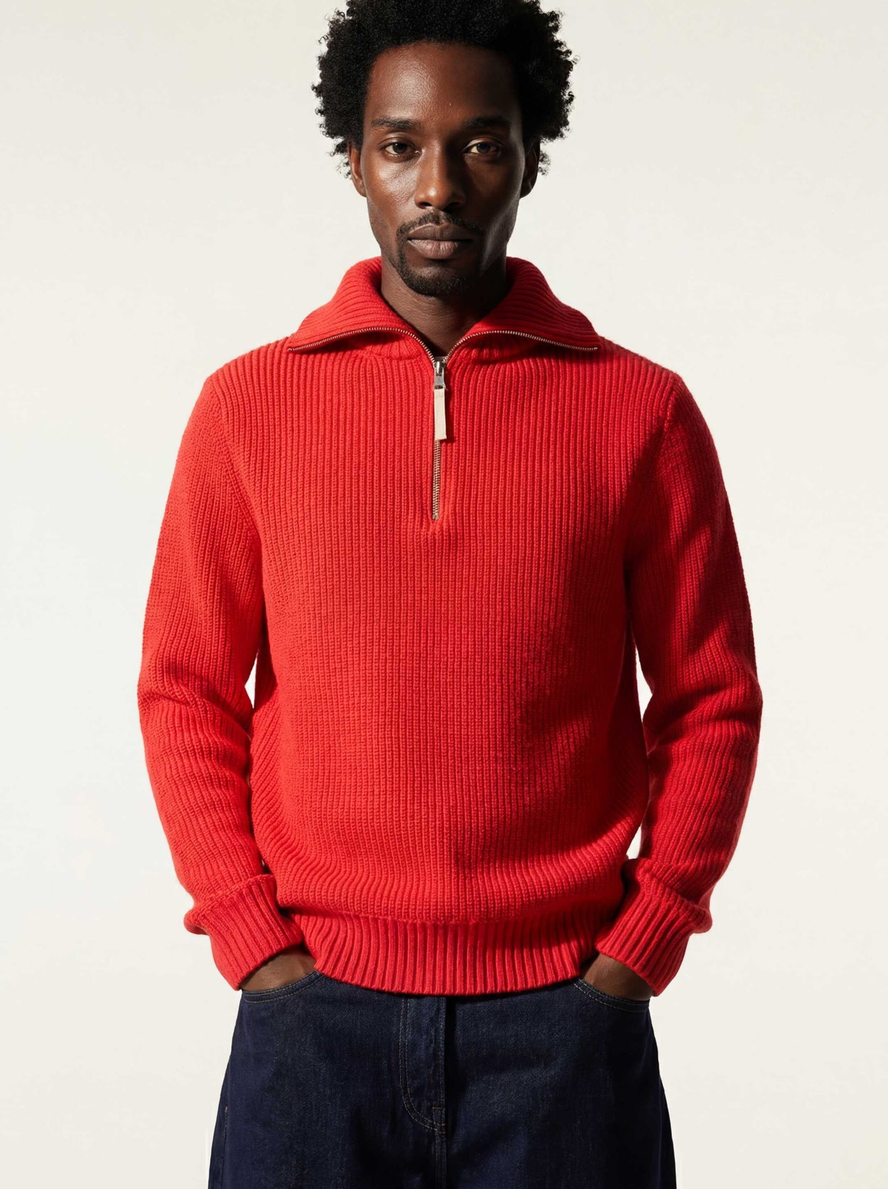 The Ridge Knit Half Zip Poppy Red Male Image