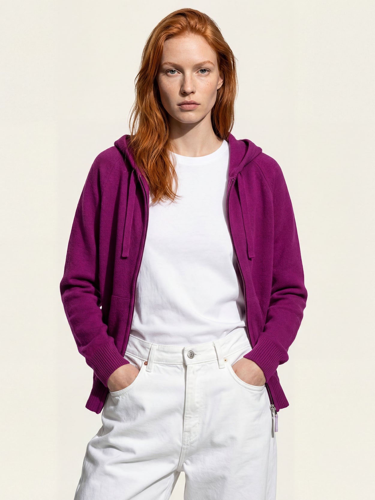 The Knitted Zip Hoodie Royal Purple Female Image