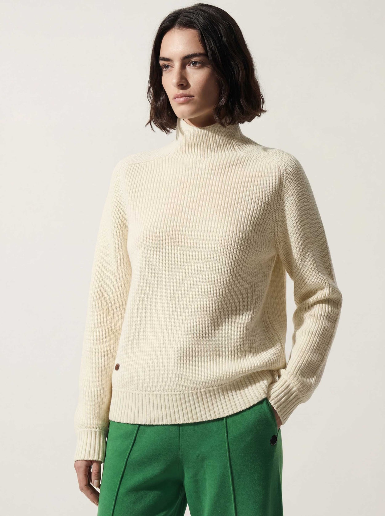 The Soft-Knit High Neck Raw White Female Image