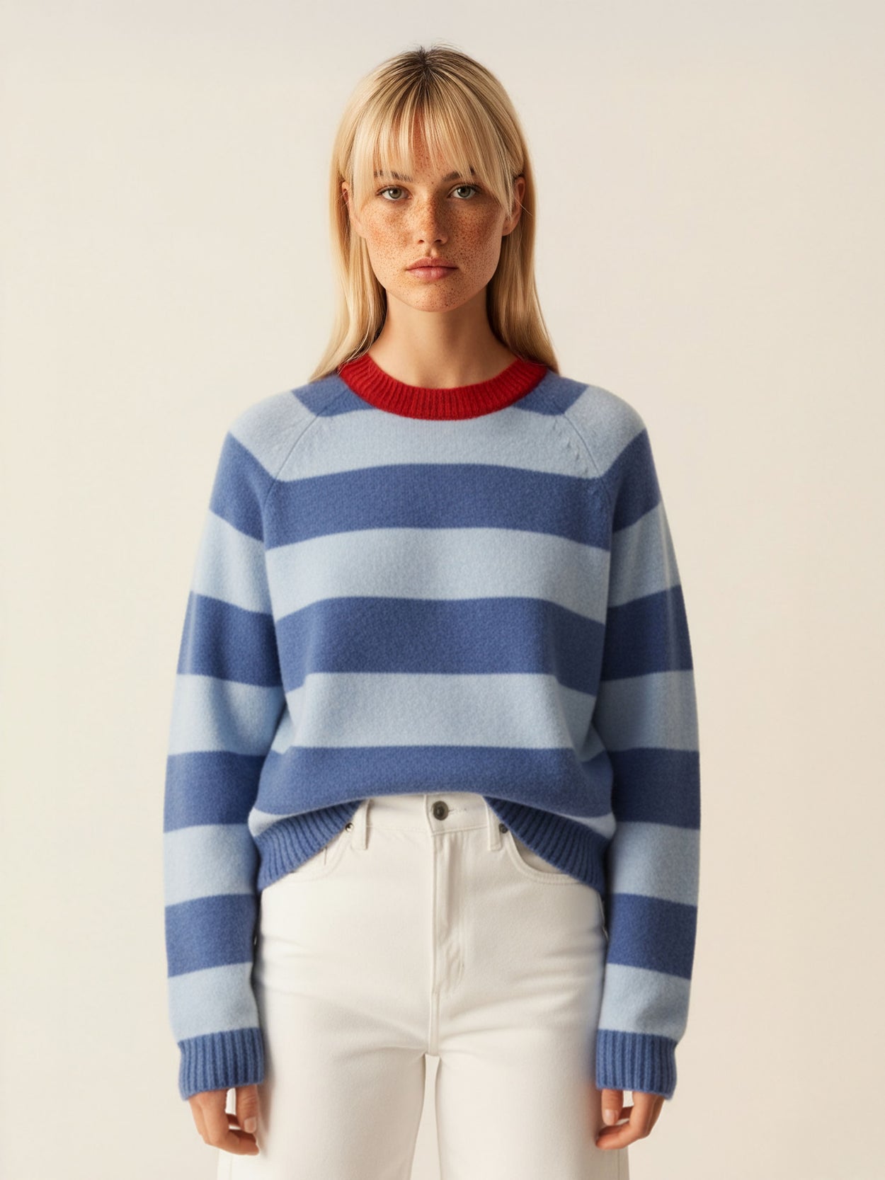 The Stripe Crewneck Light Cloud Blue Female Image