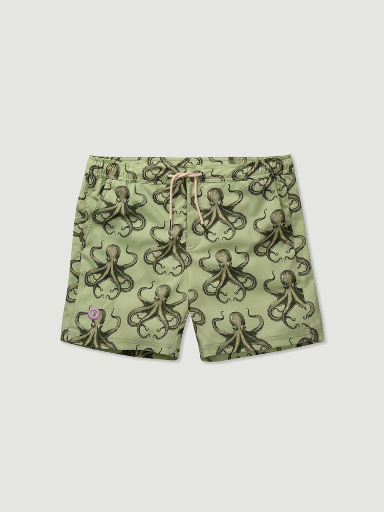 The Merino Swim Shorts Green Octopus Image