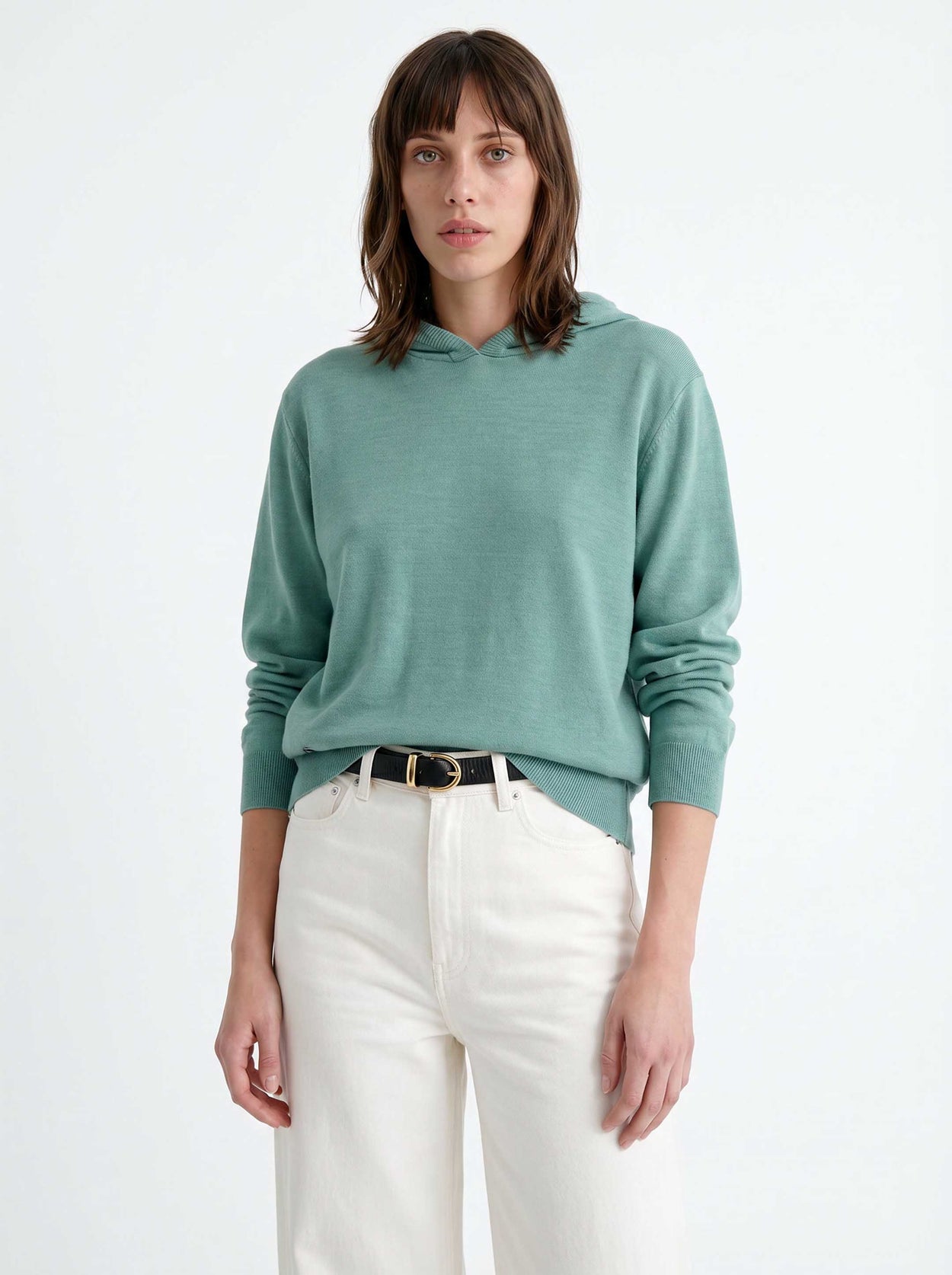 The Fine Knit Hoodie Aqua Green Female Image