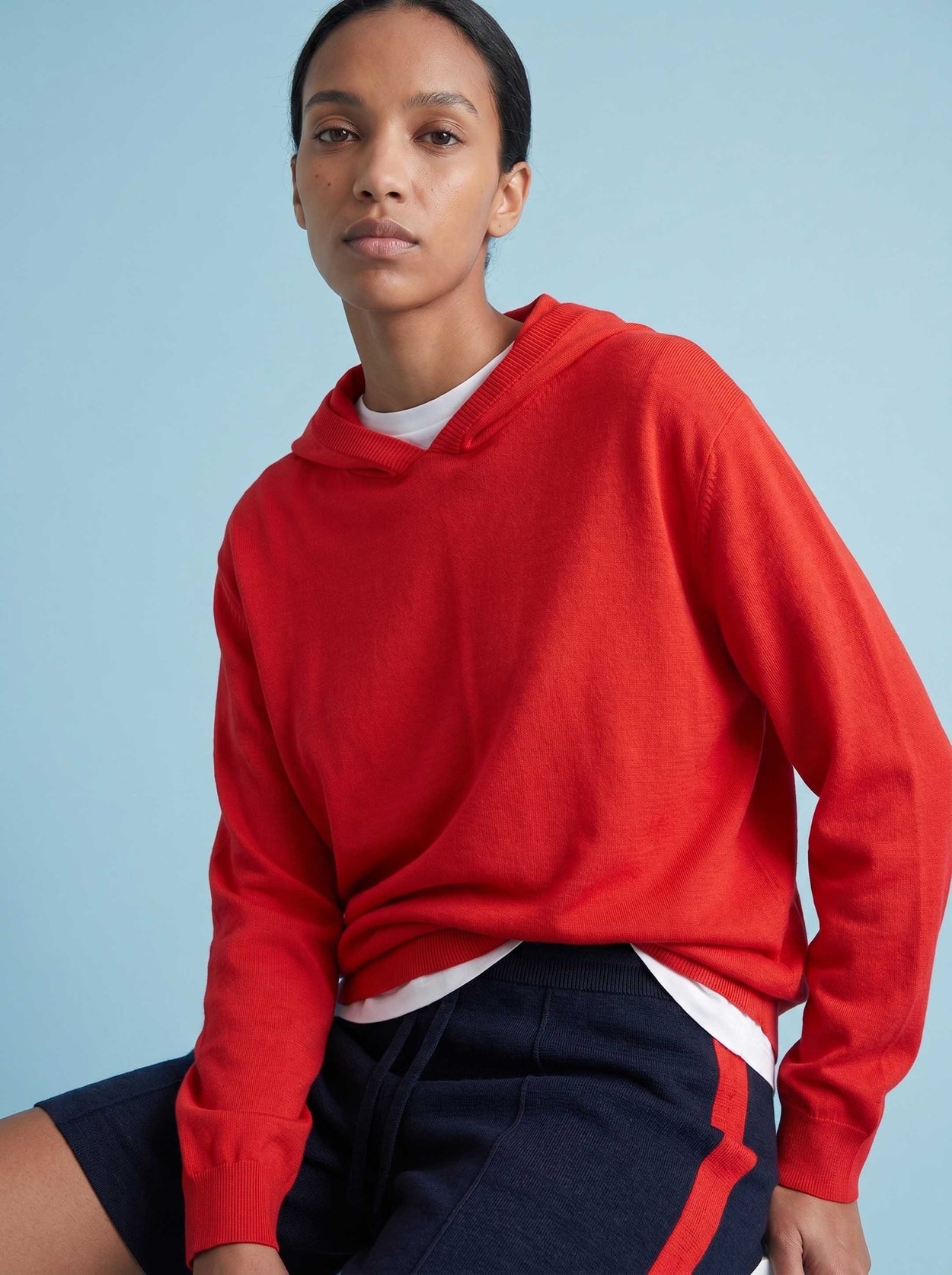 The Fine Knit Hoodie Poppy Red Female Image