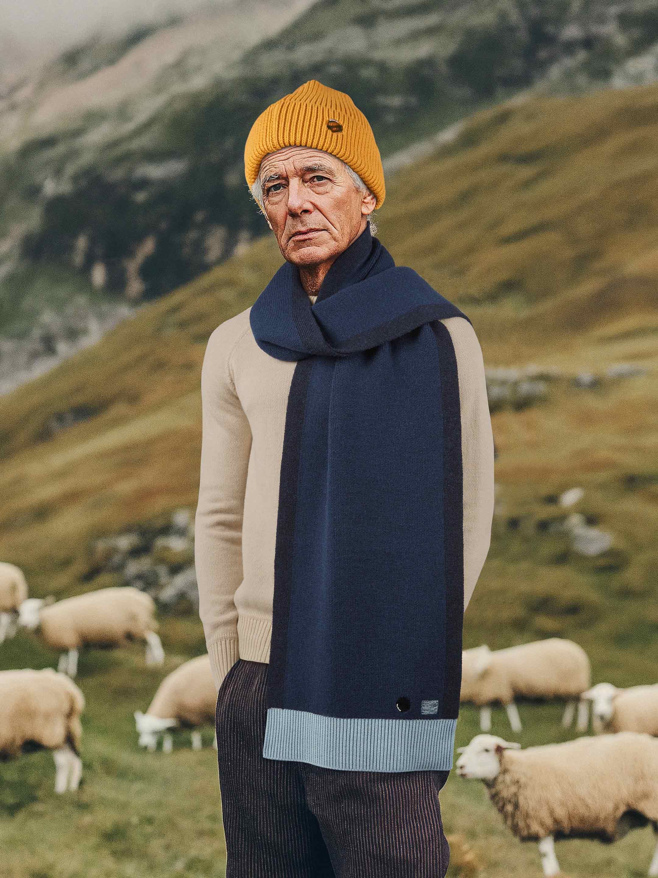 Atlantic Blue Merino Wool Colour Block Scarf Men's/Women's Sheep Inc