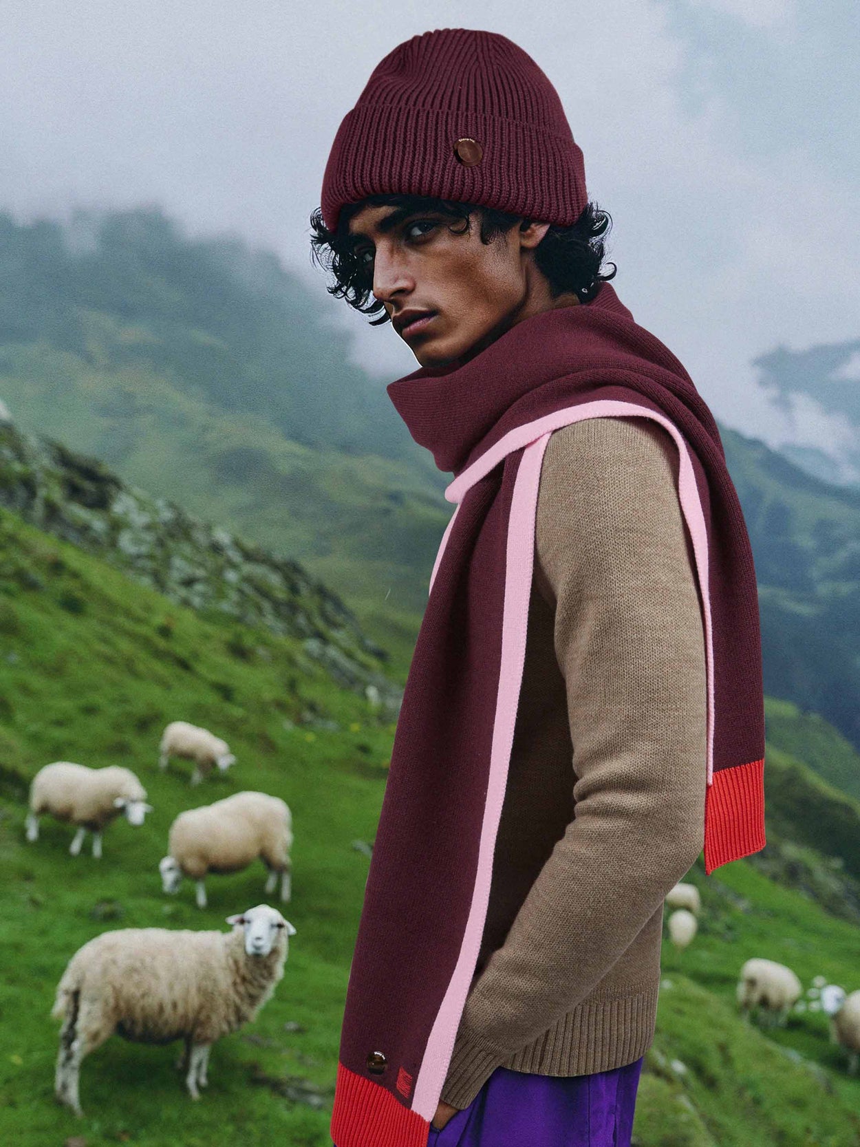 The Colour Block Scarf Konini Burgundy Male Image