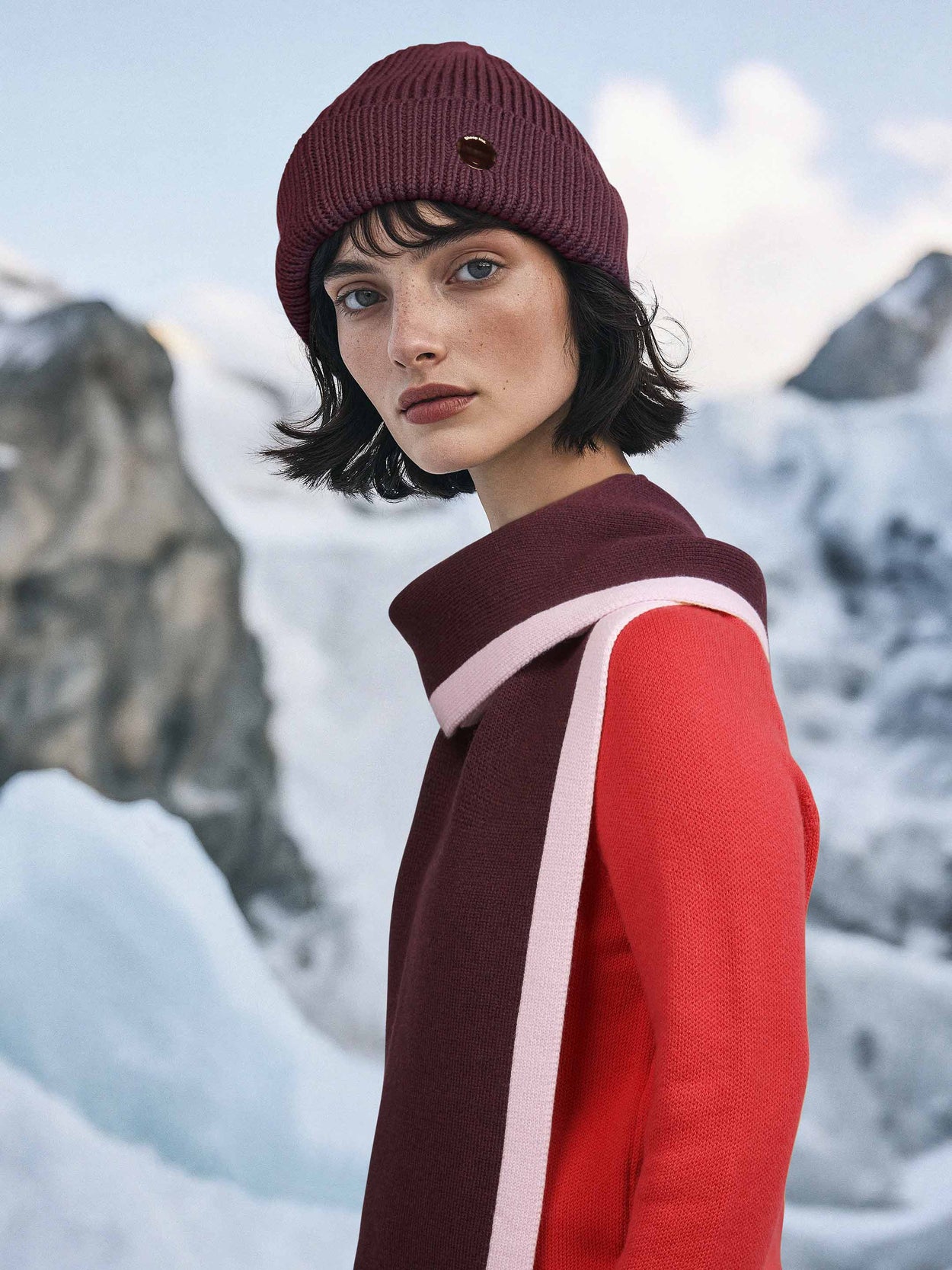 The Colour Block Scarf Konini Burgundy Female Image