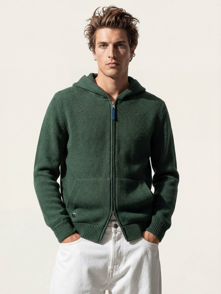 The Chunky Knit Zip Hoodie Emerald Green Image