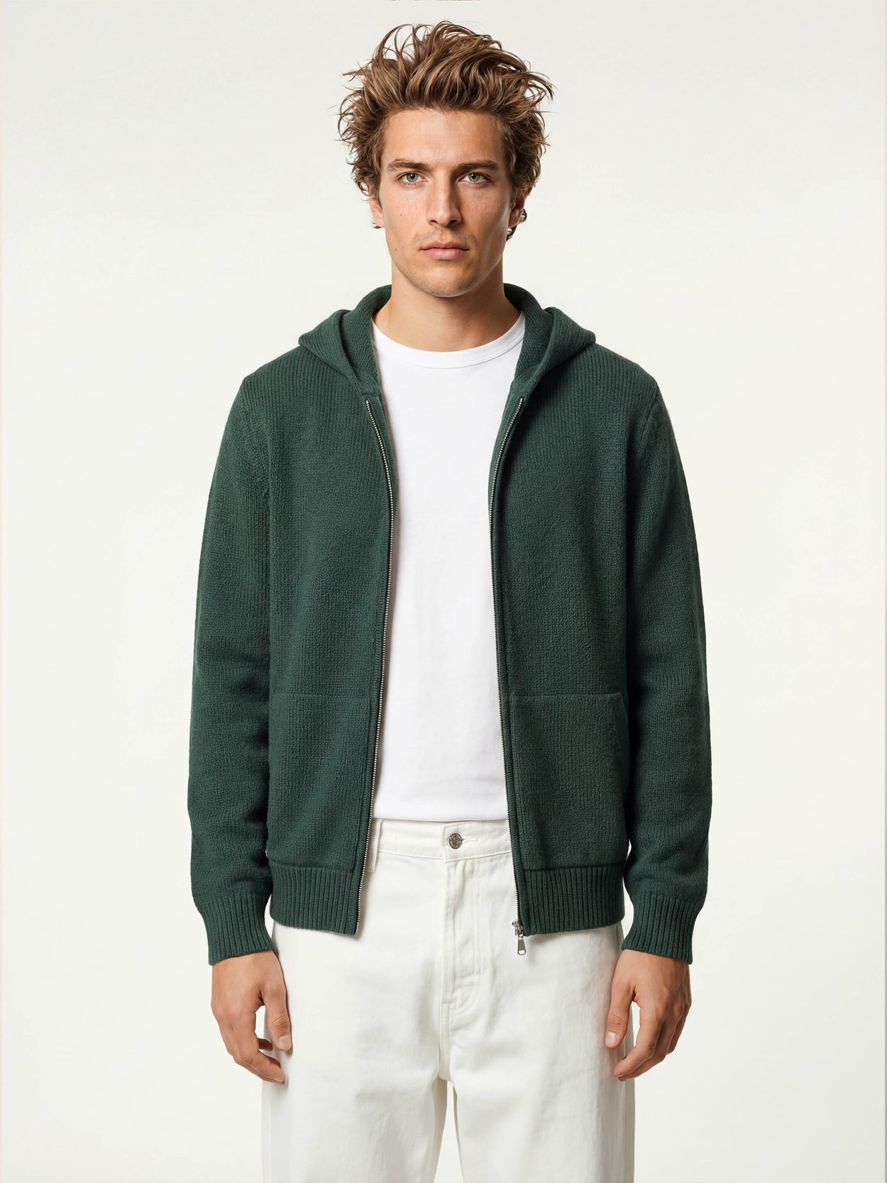 The Chunky Knit Zip Hoodie Emerald Green Male Image