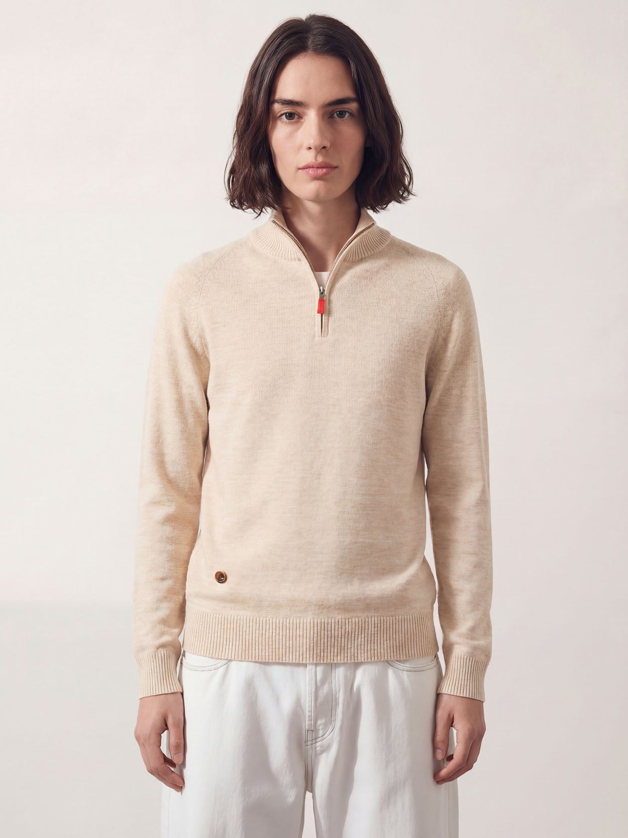 The Half Zip Almond White Female Image