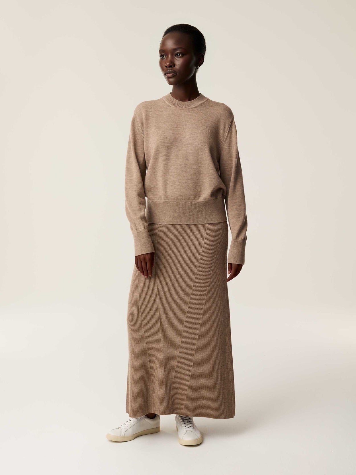 The Ribbed Knitted Skirt Fawn Brown Female Image