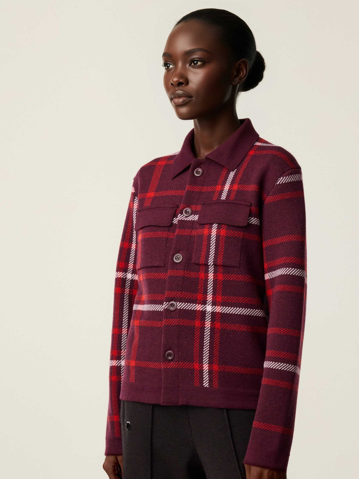 The Plaid Over Shirt Konini Burgundy Female Image