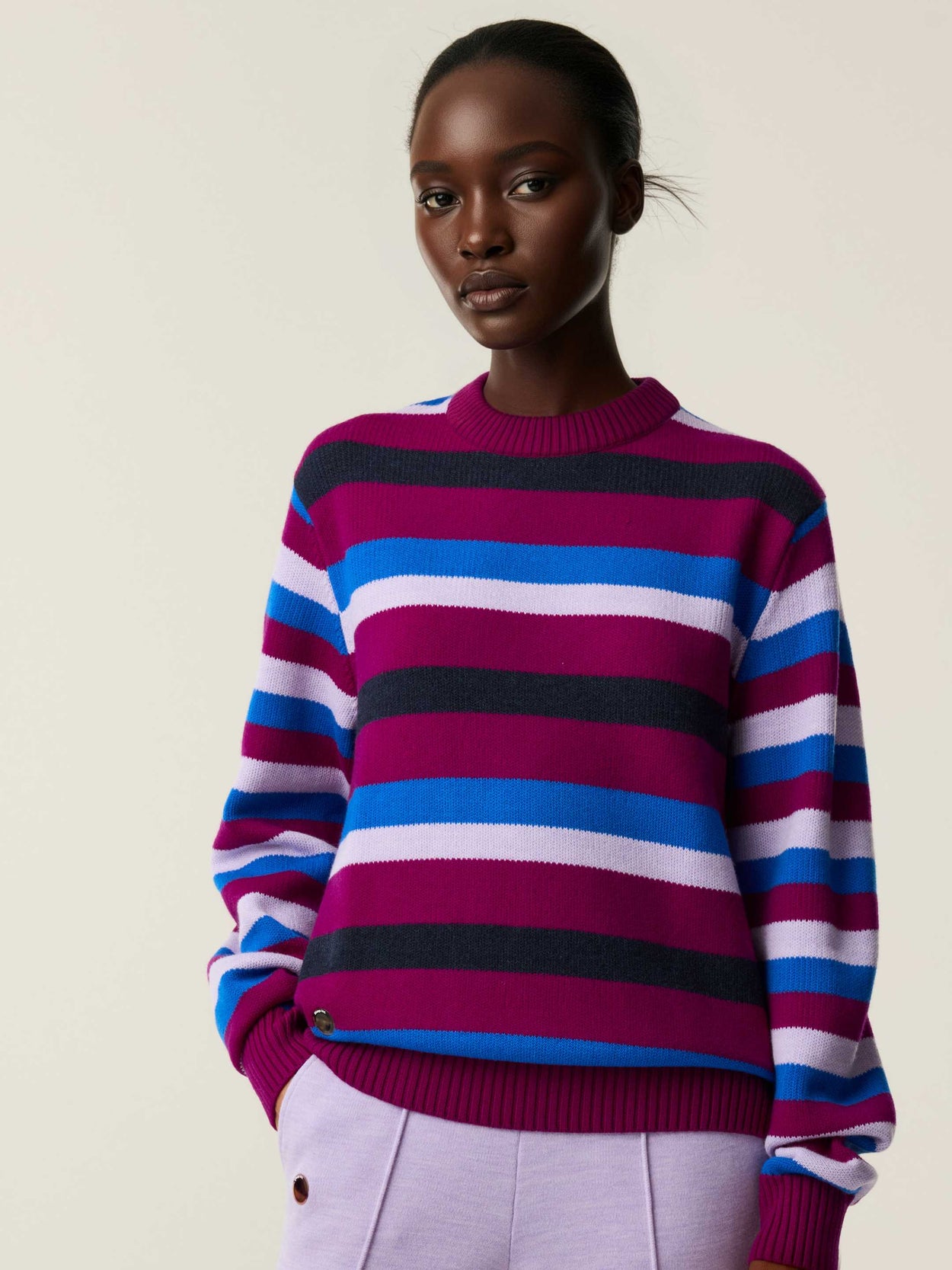 The Stripe Crewneck Royal Purple Female Image