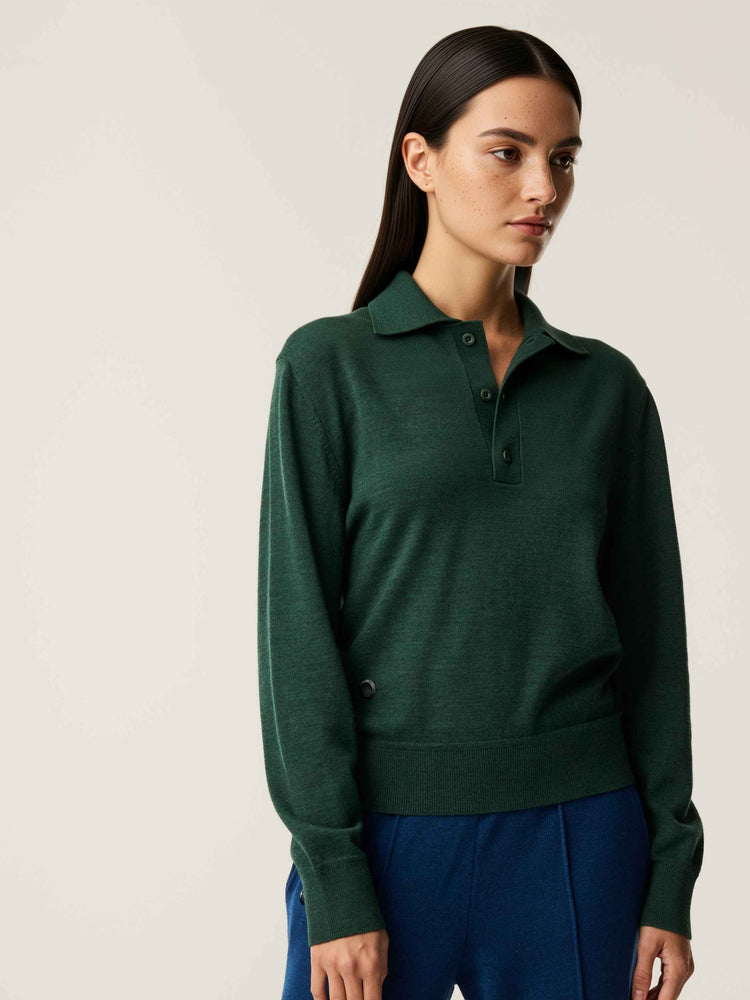 The Everyday Long Sleeve Polo Emerald Green Image