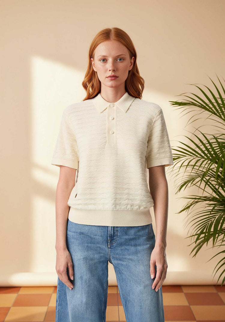 The Wave Textured Polo Raw White Image